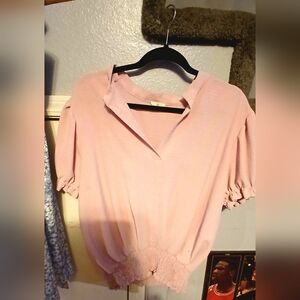 SHEIN Light Pink Blouse with Ruffled Hem